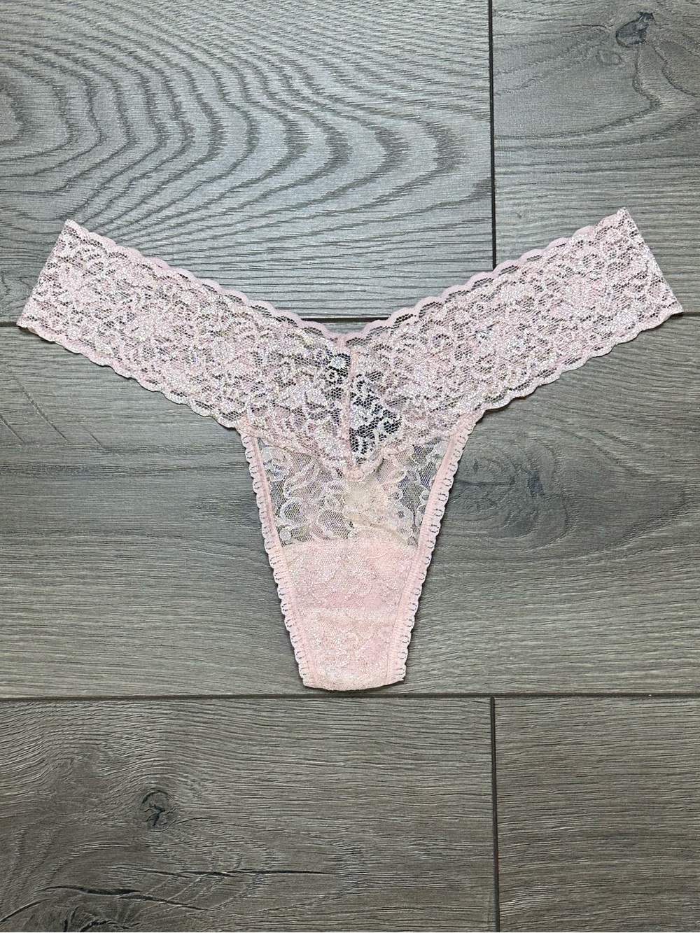 Victoria’s Secret The Lacy Nylon Thong Panty Pink Shimmer One Size